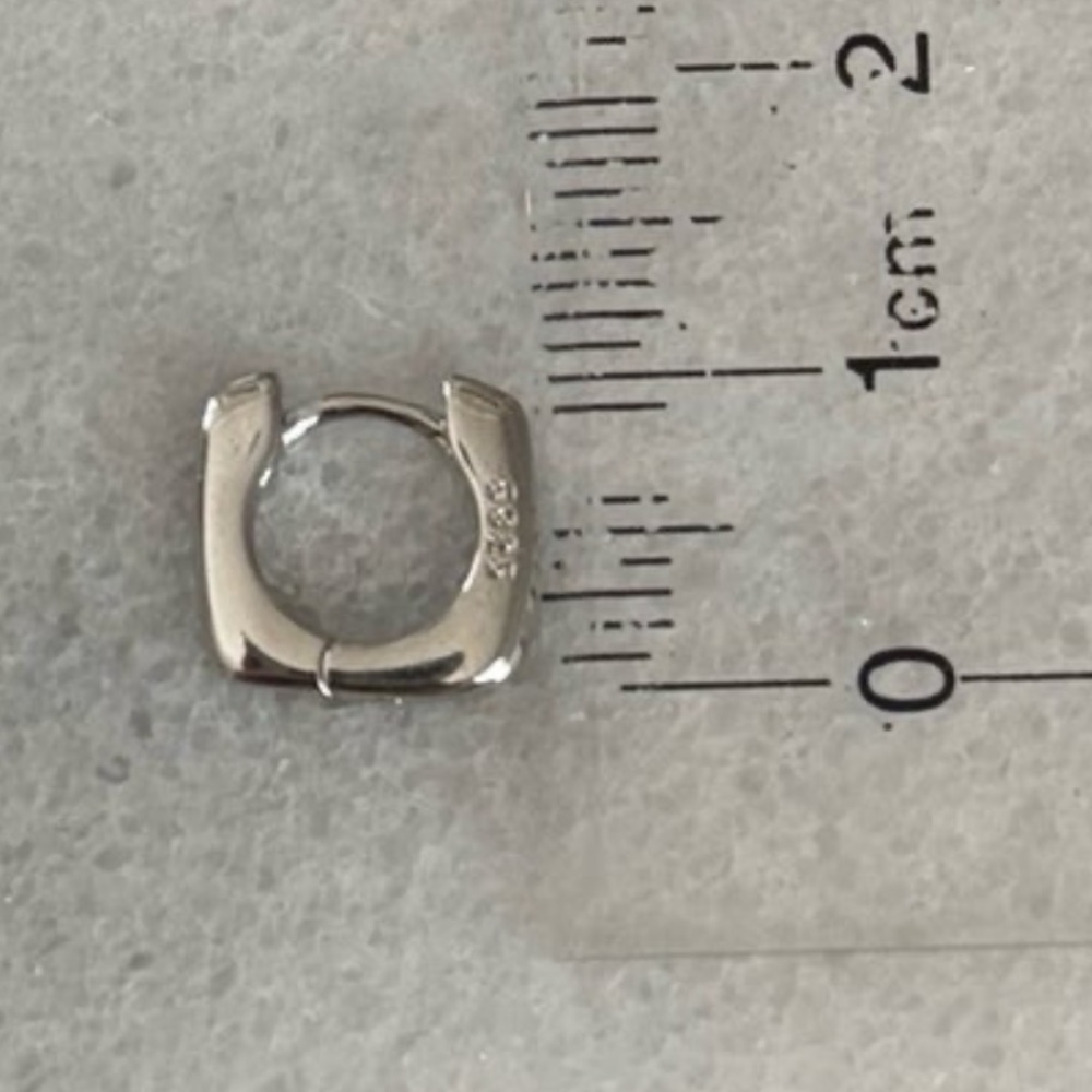 COPY - Sterling Silver Mini Small Square Huggie Hoop Earrings - Picture 3 of 3